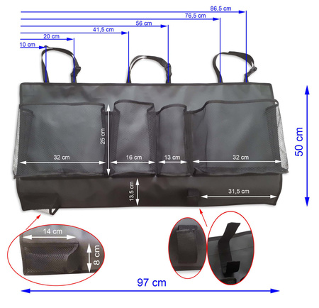 Organizer Do Bagażnika Samochodu Czarny Duży Na Oparcie Siedzenia Suvy Van
